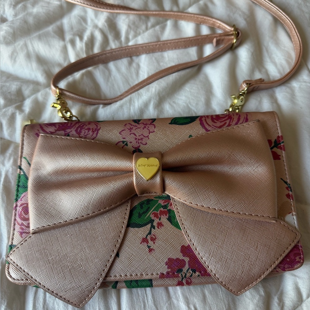 Betsey Johnson Peachy Floral Bow Crossbody Bag